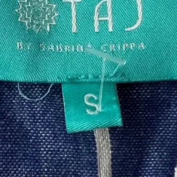 TAJ by Sabrina Top Women’s S Fringed Cotton V-neck Tunic Boho Beach Blue Ikat - Picture 2 of 6